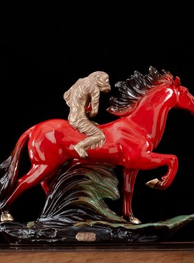 陶瓷摆件马上封侯工艺品创意猴子骑马生肖马招财客厅办公室装饰品