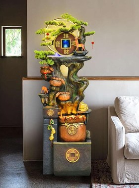 高山水景观客厅办公室加湿器假山流水喷泉摆件循环水生财落地鱼缸