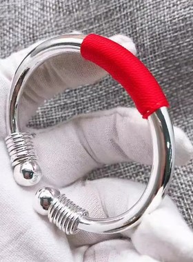 999纯银手镯女圆头实心光面银手镯一体蒜头定制圆条圆镯贵妃镯