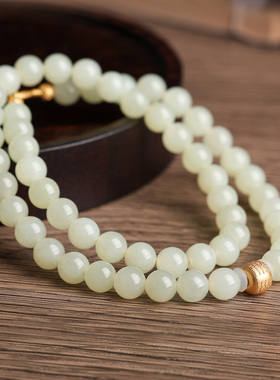 石方界黄口和田玉圆珠项链