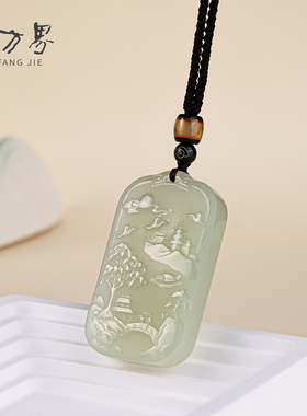 天然和田玉山水佛牌吊坠女