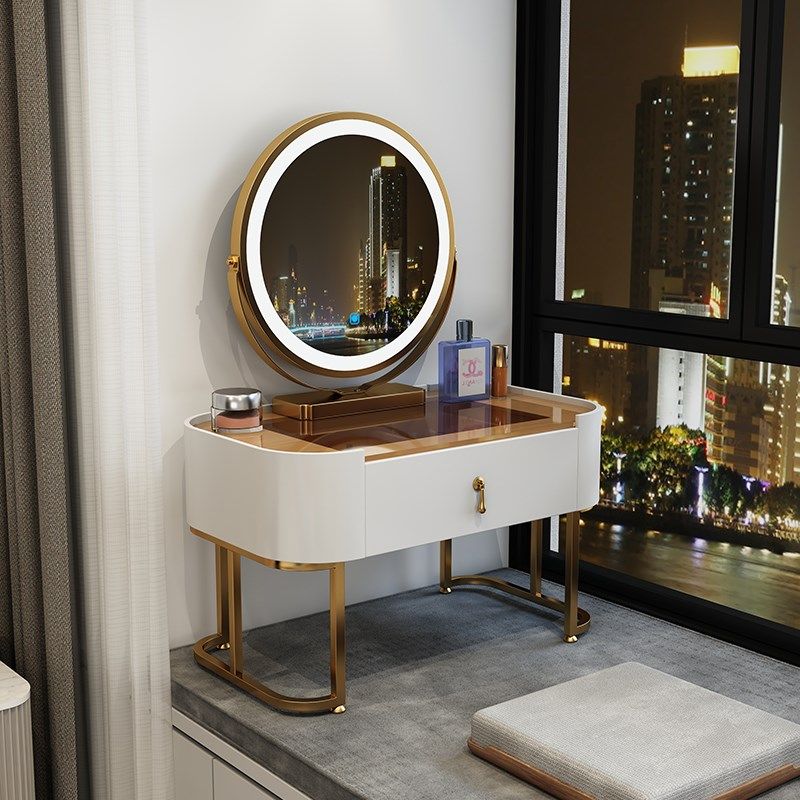 飘窗梳妆台多功能玻璃化妆台岩石带灯北欧网红小户型收纳柜化妆桌,淘宝优惠券,粉丝福利购,淘宝优惠卷