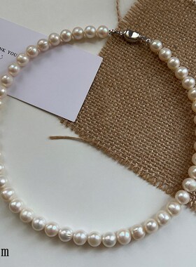 纯天然淡水珍珠项链 无核正圆真珍珠锁骨链 颈链925银扣 素链全珠