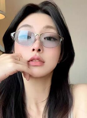 高级感复古y2k金属猫眼眼镜女大框素颜神器眼镜洋气韩版平光镜潮