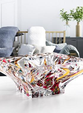 捷克原装进口轻奢欧式高级水晶玻璃果盘家用客厅彩色水果盘收纳盘