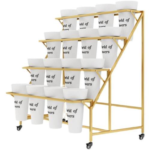 花店鲜花展示架多层阶梯花架可移动铁艺花架花店多功能花桶展示架 - 图3