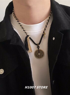 古风山鬼花钱编织款男款项链女生小众设计感新中式禅意简约锁骨链