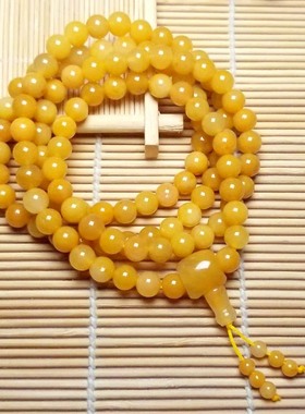 天然黄玉108颗多圈佛珠手链男女款民族风个性饰品念珠手串项链小