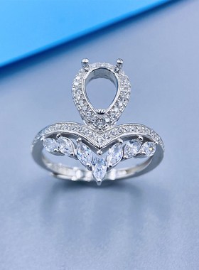 银饰戒托空拖925银托帕石戒指空托定制 女开口水滴6*8和6*9加工