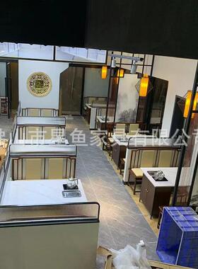 粤式茶楼广式茶点早点岩板餐桌椅实木卡座沙发优质新中式茶楼家具