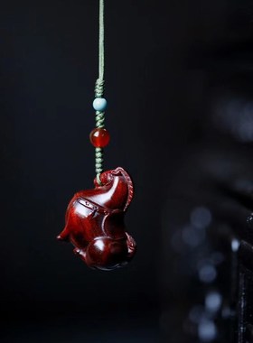 小叶紫檀吊坠唐马木雕挂件十二生肖手机吊坠马到成功钥匙扣手把件