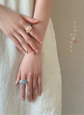 韩国复古小众设计古风亚克力戒指女款2024新款食指戒时尚独特指环