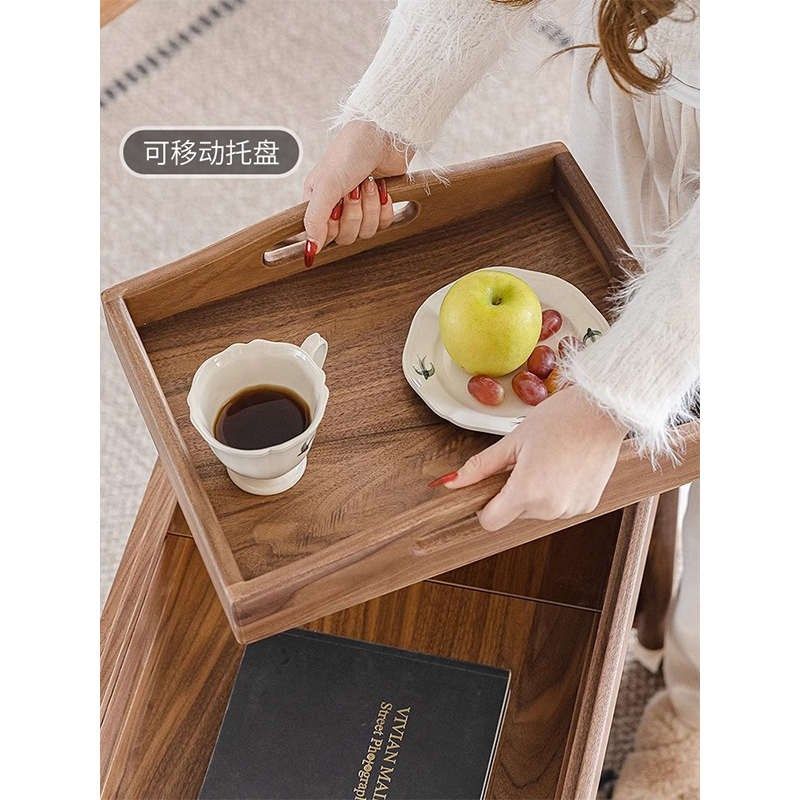 茶几沙发木轮边全北美移动客厅实木几几带黑胡桃边小推车角柜可,淘宝优惠券,粉丝福利购,淘宝优惠卷