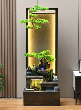 大型落地假山流水生财风水轮客厅玄关装饰摆件轻奢水幕墙新居开业