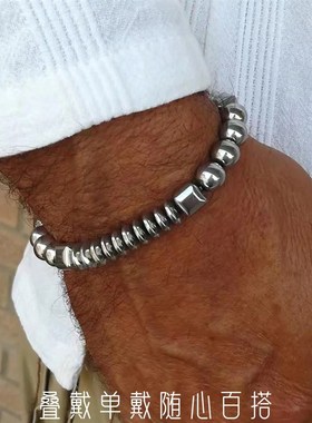 新款手链男高级感百搭叠戴黑胆石十字架手串小众潮流个性酷送男友