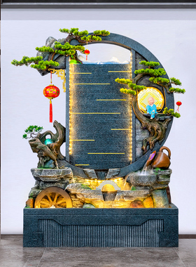 假山流水喷泉室内客厅落地摆件风水轮水幕墙流水屏风店铺开业景观