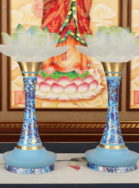 直销海之蓝珐琅彩佛堂贡具家用供奉香炉碗供水杯琉璃莲花灯长明灯