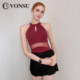 Fanshu burgundy halter neck mesh ballet high elastic training suit