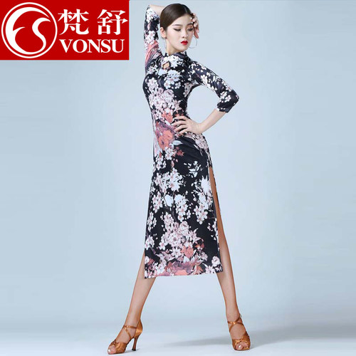 梵舒旗袍拉丁舞服装套装女年会古典舞蹈模特旗袍练功服演出服表演 - 图1
