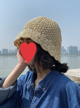 日式小众花边手工草帽女夏天百搭显脸小渔夫帽遮阳防晒水桶帽盆帽