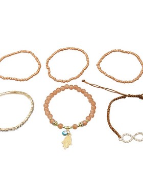 一套6个装手链亚克力珠子合金手链女士手镯手掌吊坠手链