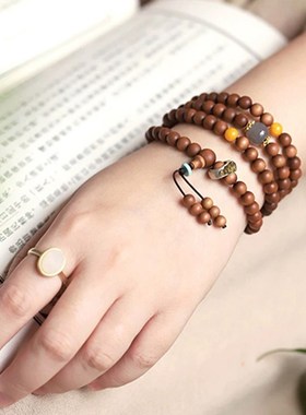 老山檀手串女款檀木108颗佛珠文玩生肖本命佛檀香手链男盘玩珠子