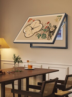 中古风电表箱装饰画带钟表法式复古遮挡配电箱挂画花鸟餐厅电闸盒