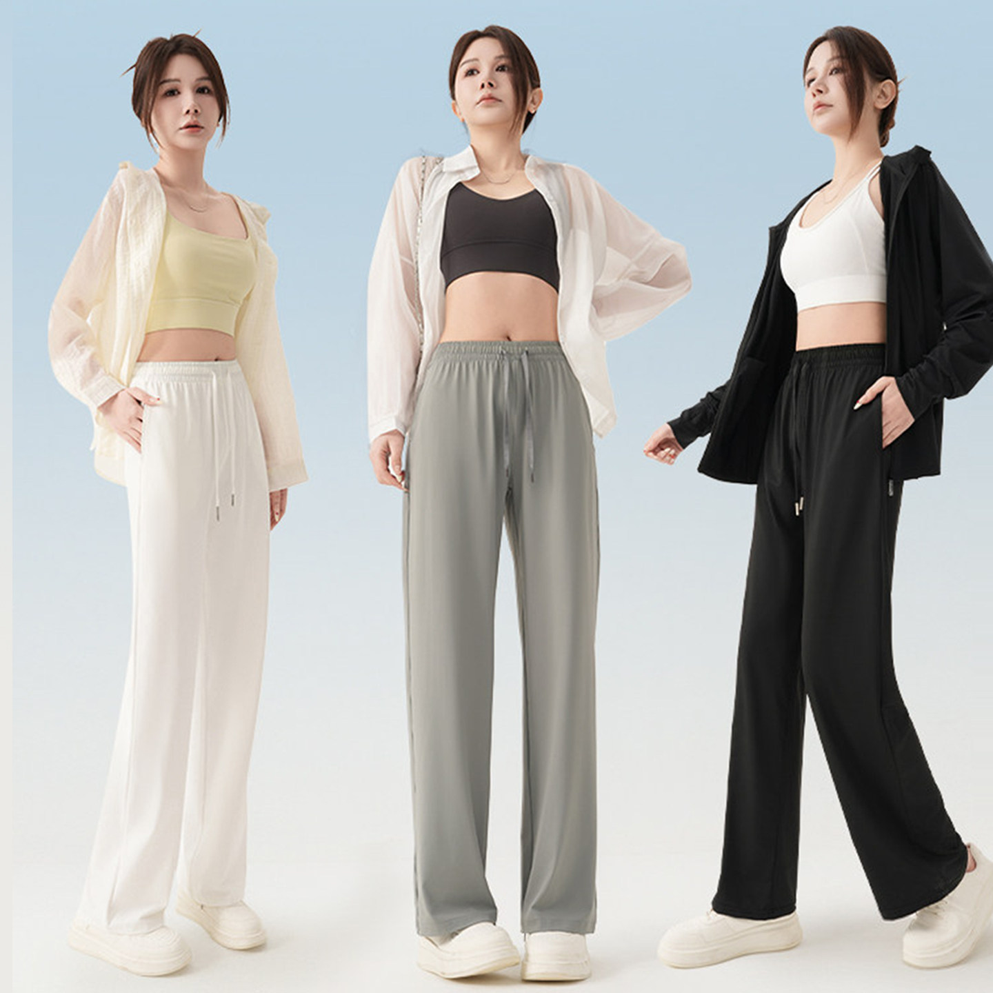 阪织屋冰丝防晒裤女2026新款凉感直筒阔腿裤