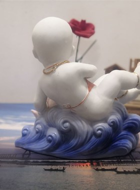 创意手工陶瓷人物早生贵子年年有鱼婚庆礼品客厅童子家居摆件