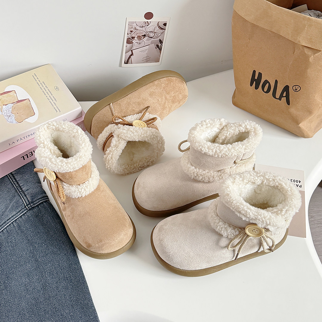 时狐雪地棉女休闲皮短靴大棉鞋羊羔毛加厚保暖棉靴2025冬季,淘宝优惠券,粉丝福利购,淘宝优惠卷