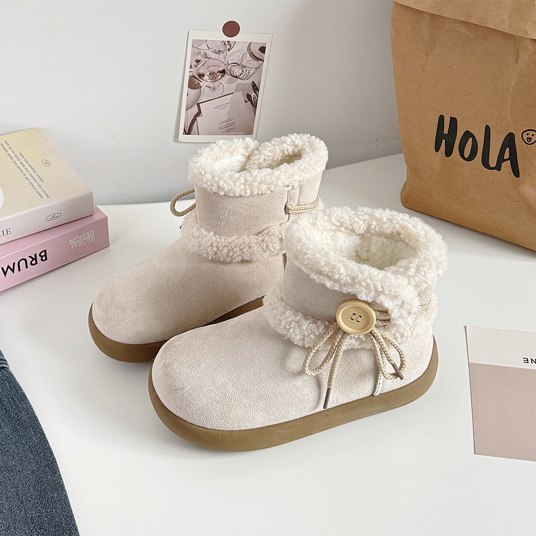 时狐雪地棉女休闲皮短靴大棉鞋羊羔毛加厚保暖棉靴2025冬季,淘宝优惠券,粉丝福利购,淘宝优惠卷