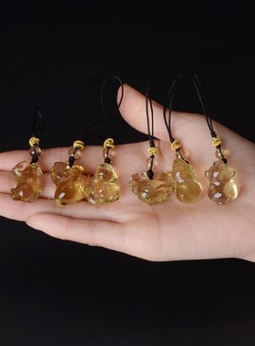 黄水晶立体雕刻十二生肖手机链鼠牛虎兔龙蛇马羊猴鸡狗猪扣链包挂