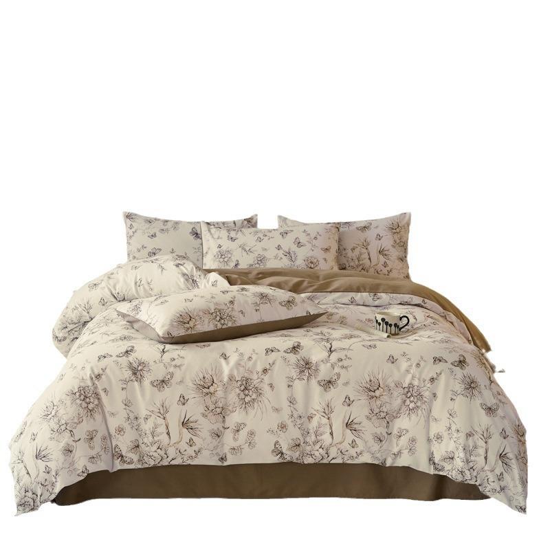 A类全棉磨毛四件套100纯棉加厚保暖印花轻奢复古被套床单床笠款 - 图3