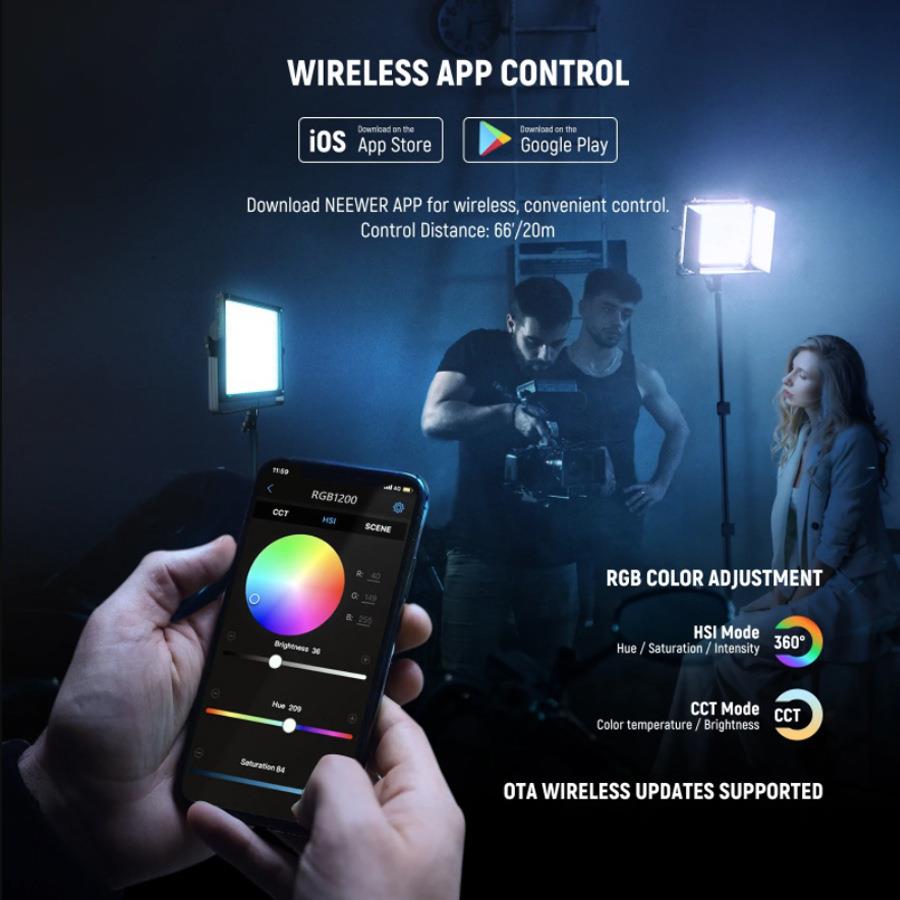 纽尔RGB1200LED摄影补光灯APP控制柔光灯直播灯微电影影室灯 - 图2