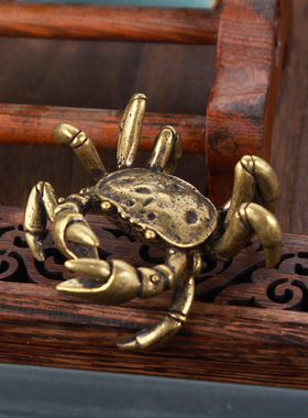 黄铜实心螃蟹桌面摆件茶桌装饰网红横财将军茶宠