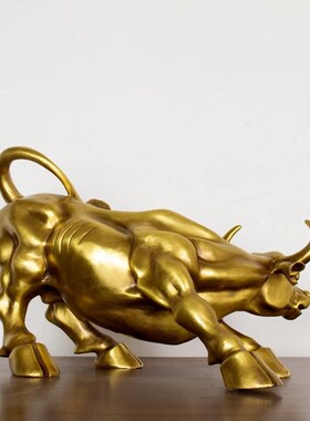 纯黄铜牛摆件华尔街牛黄生肖牛股市旺市牛家居简约现