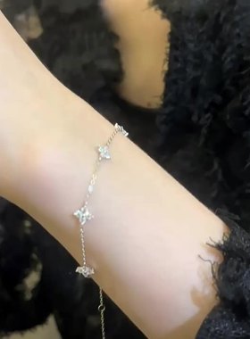 S925纯银轻奢风四叶草锆石手链千金百搭简约气质不掉色满天星手串