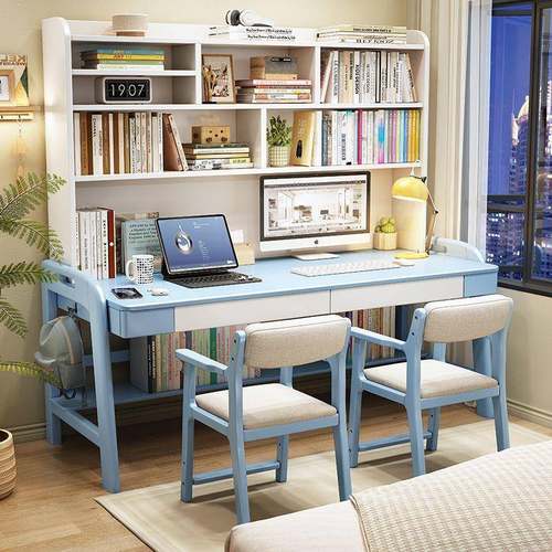 家庭实木儿童学习桌学生家用桌现代简约卧室长条桌写字桌双人书桌 - 图1