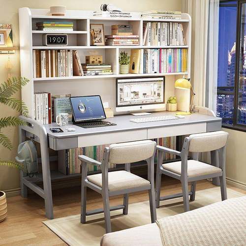 家庭实木儿童学习桌学生家用桌现代简约卧室长条桌写字桌双人书桌 - 图0