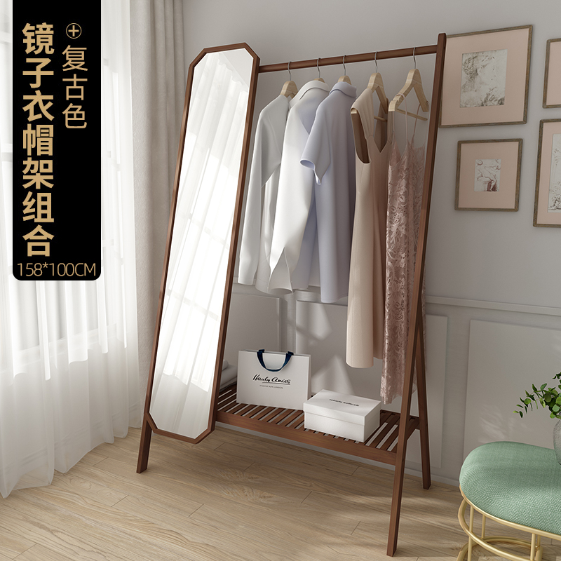 卧室落地挂衣架衣帽架带镜子网红穿衣镜一体全身镜家用挂墙试衣镜 - 图2