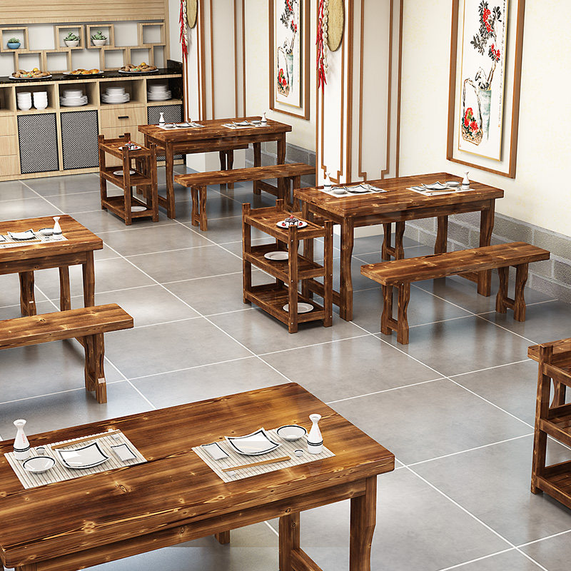 快餐桌椅组合实木火锅烧烤店桌子早餐小吃店饭店餐桌面馆碳化桌椅,淘宝优惠券,粉丝福利购,淘宝优惠卷