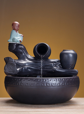 陶瓷流水摆件招财循环水客厅生财创意家居饰品桌面造景开业