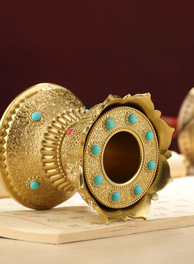 手摇转经轮底座莲花八西藏底托雕花家居密宗桌摆件