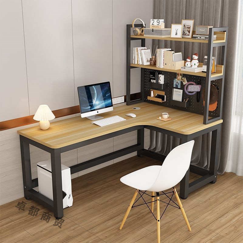 洞洞书桌简约家用学习学生台式板写字台组合桌电脑桌转角一体书架 - 图0