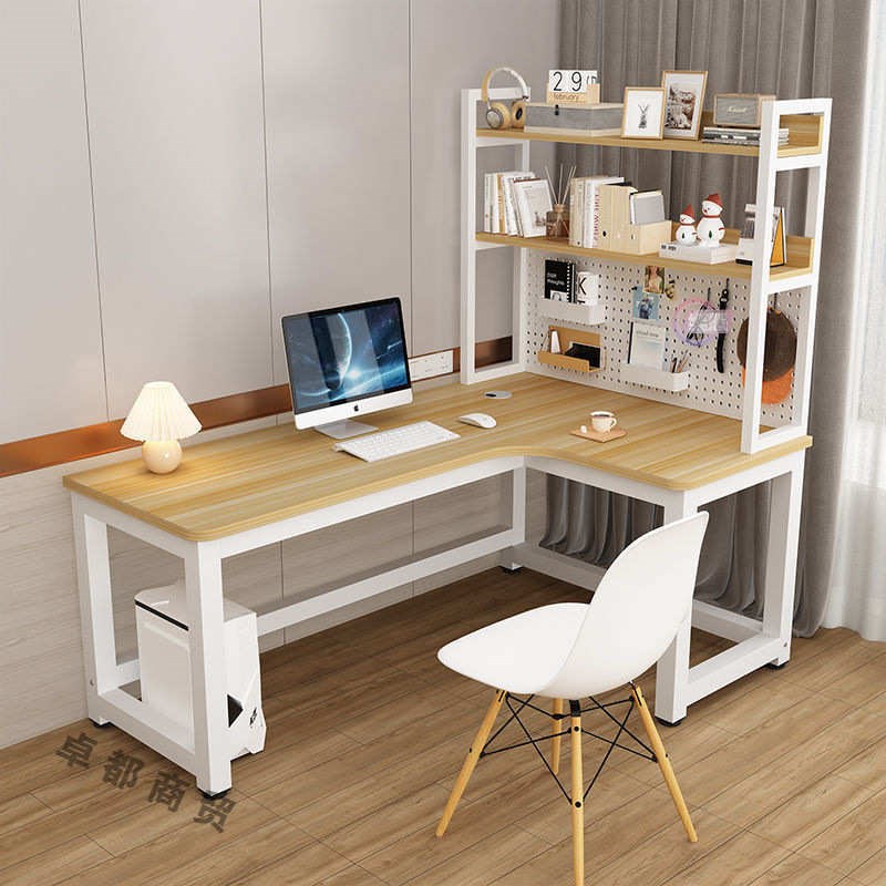 洞洞书桌简约家用学习学生台式板写字台组合桌电脑桌转角一体书架 - 图2