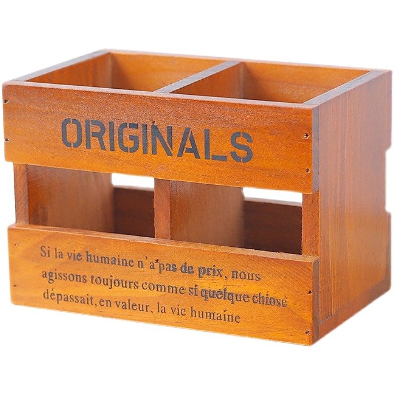 木质复古日式两格笔筒文具收纳盒 办公创意桌面收纳镂空笔筒,淘宝优惠券,粉丝福利购,淘宝优惠卷