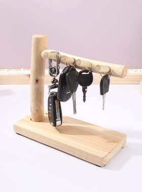 创意实木钥匙架桌面珠宝首饰收纳盒玄关收纳摆件田园风原木装饰