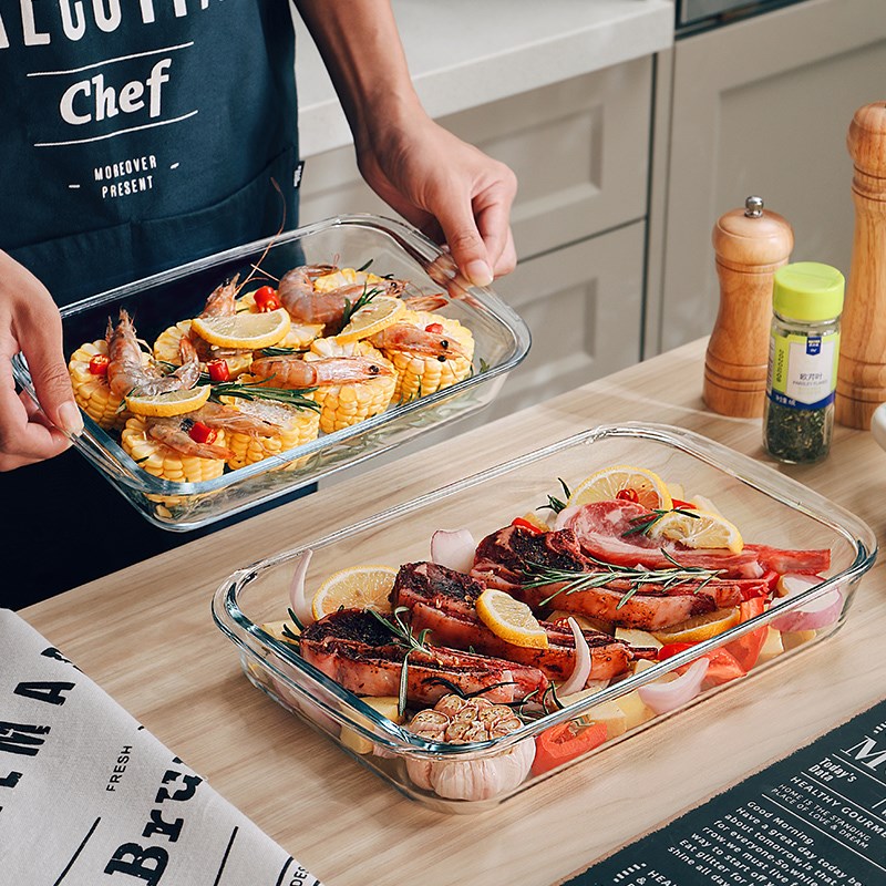 格娜斯玻璃烤盘捞汁小海鲜盘微波炉专用长方形器皿家用蒸鱼盘子 - 图0