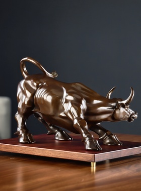 旺市牛黄铜华尔街牛开业摆件