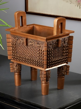 中式紫铜方鼎纯手工雕刻摆件